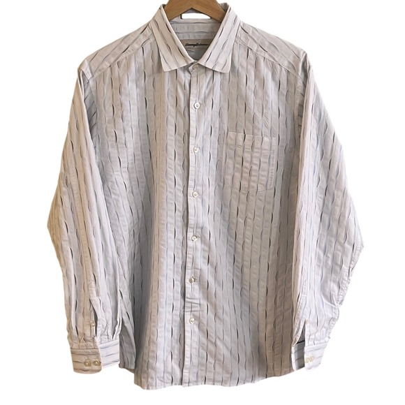 Tommy Bahama Silk Blend Colored Waves White Textured Long Sleeve Shirt Large - Picture 1 of 5